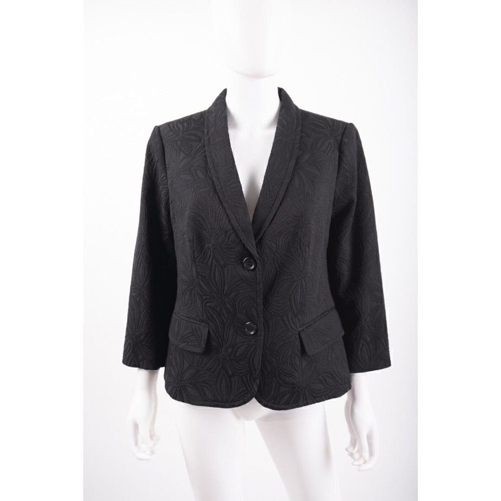Talbots Womans Suit Coat Jacket Blazer Size 12 Black Floral Textured Flowers NWT